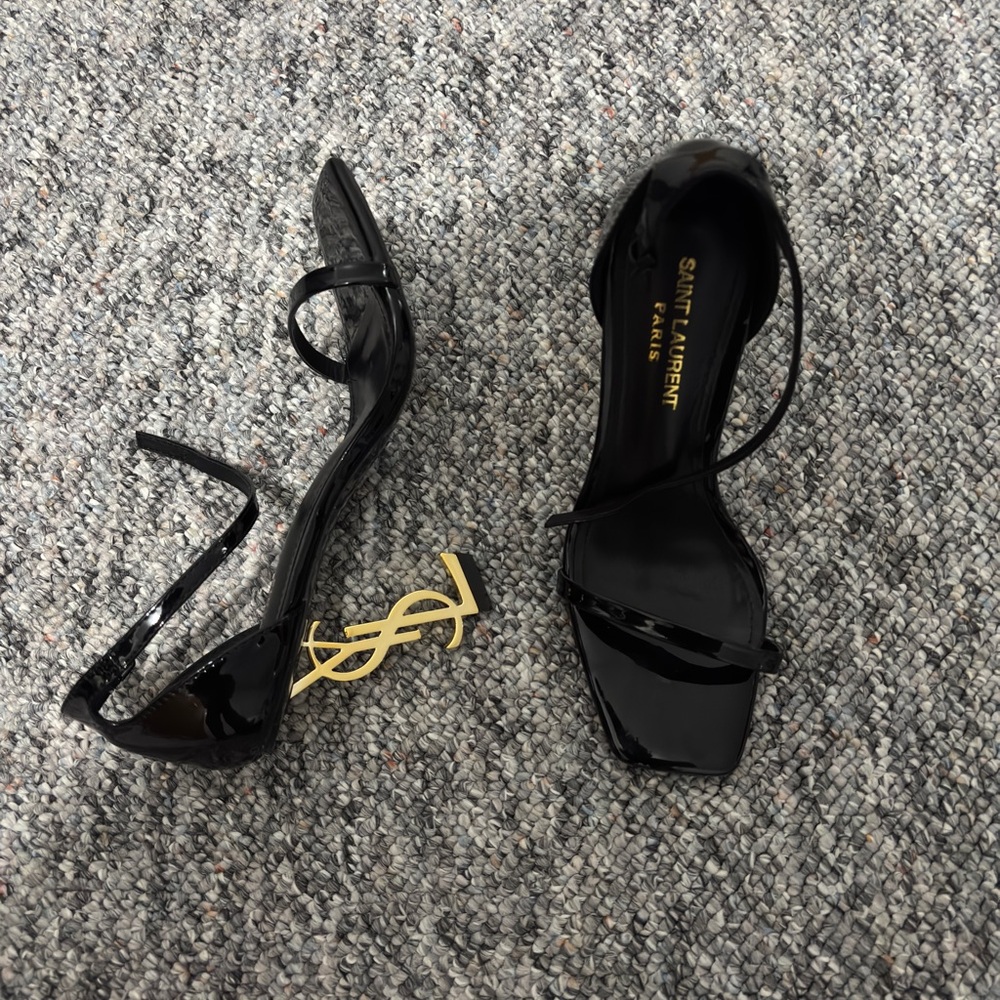 Saint Laurent Glossy Black and Gold Heels